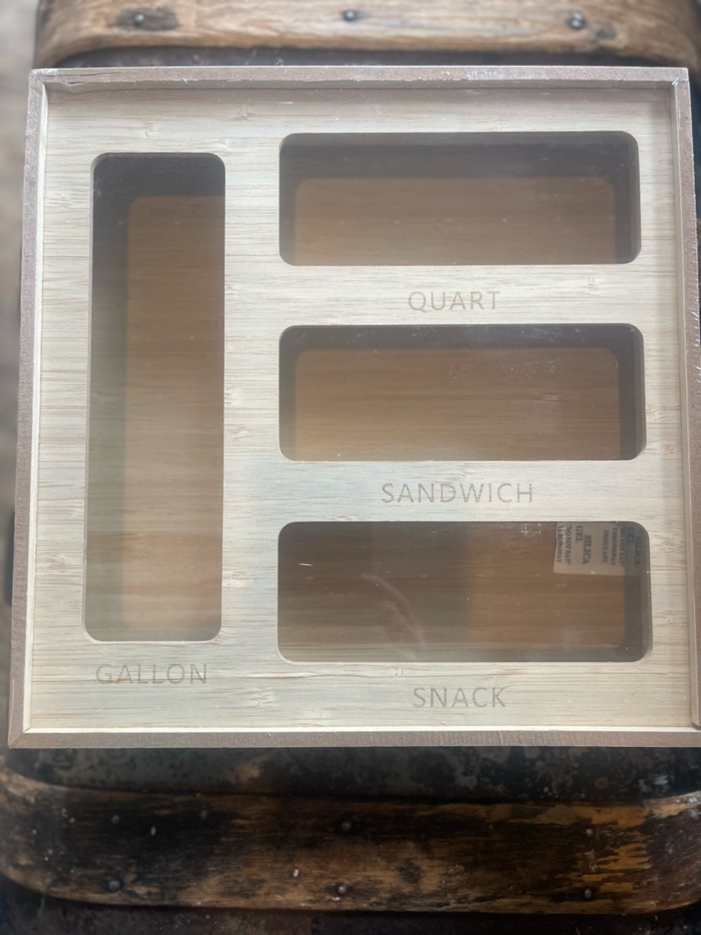 Bamboo Wooden Labeled Bag Storage Organizer - NEW Sealed Package
